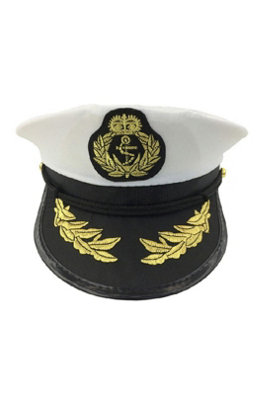 Adult White Captain Satin Cosplay Hat Unisex Golden Detail from B&Q