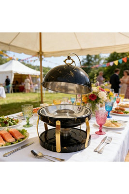 8L Buffet Chafing Dish With Lid Black Marble Print Food Warmer from B&Q