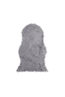 Large Faux Fur Sheepskin Rug Grey Fluffy Hairy Mat Soft from B&Q