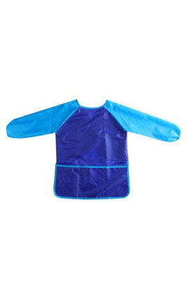  - Waterproof Long Sleeve Art Smock Apron With 3 Pockets S Blue