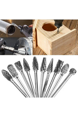  - 10Pcs Tungsten Carbide Rotary Burr Bit Die Grinder Set 6mm Shank