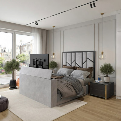  - Aldingbourne Luxe Upholstered Silver Television Bed Frame