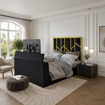  - Aldingbourne Luxe Upholstered Gold & Black Television Bed Frame