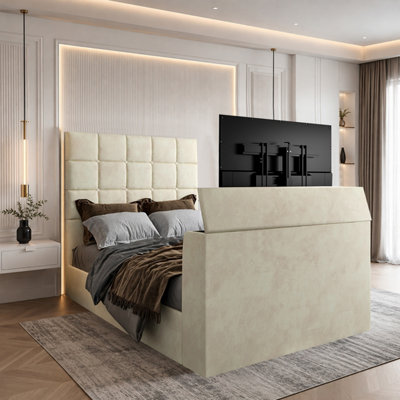  - Allostock Upholstered Cream Tv Bed Frame