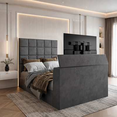  - Allostock Upholstered Grey Tv Bed Frame