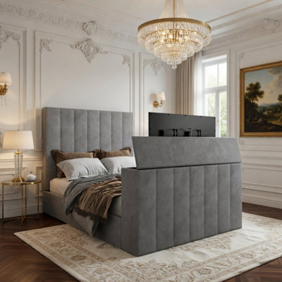  - Argyll Upholstered Soft Velvet Line Grey Tv Bespoke Bed Frame