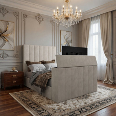  - Argyll Upholstered Soft Velvet Line Pebble Tv Bespoke Bed Frame