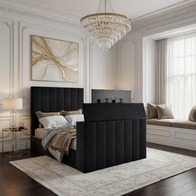  - Argyll Upholstered Soft Velvet Line Black Tv Bespoke Bed Frame