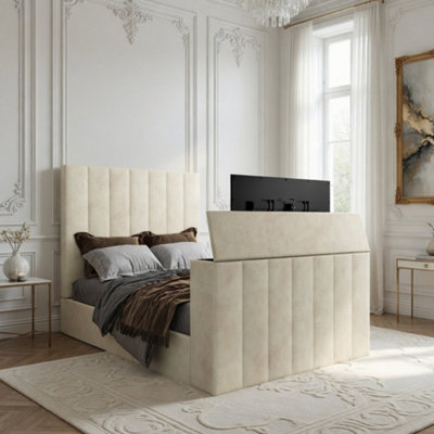  - Argyll Upholstered Soft Velvet Line Cream Tv Bespoke Bed Frame
