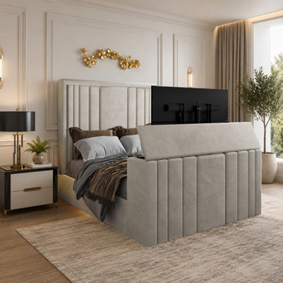 - Ashburnham Upholstered Soft Velvet Pebble Tv Bespoke Bed Frame