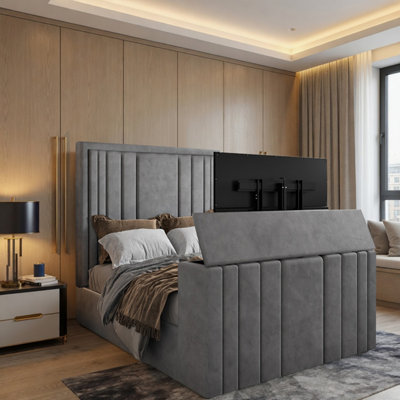 - Ashburnham Upholstered Soft Velvet Grey Tv Bespoke Bed Frame