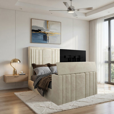  - Ashburnham Upholstered Soft Velvet Cream Tv Bespoke Bed Frame