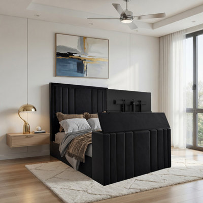  - Ashburnham Upholstered Soft Velvet Black Tv Bespoke Bed Frame