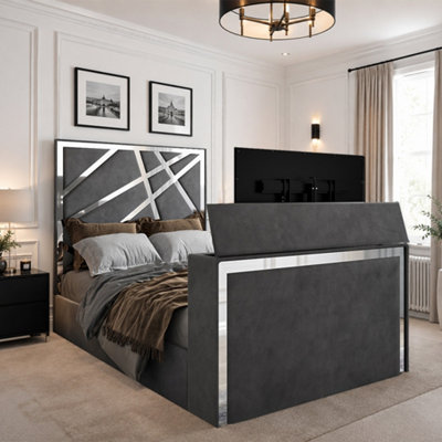  - Askham Upholstered Soft Velvet Grey Tv Bed Frame