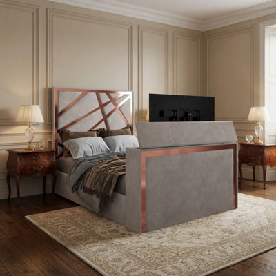  - Askham Upholstered Soft Velvet Pebble Tv Bed Frame