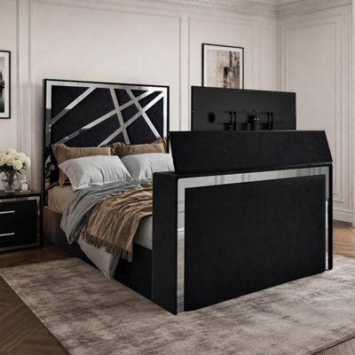  - Askham Upholstered Soft Velvet Black Tv Bed Frame