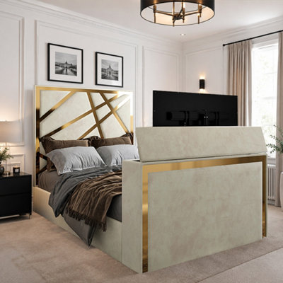 - Askham Upholstered Soft Velvet Cream Tv Bed Frame