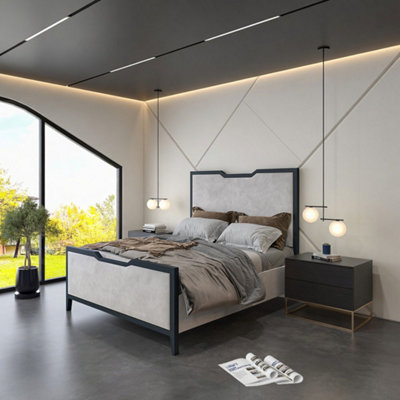  - Compton Metal Upholstered Grey Bed Frame