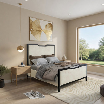  - Compton Metal Upholstered Cream Bed Frame