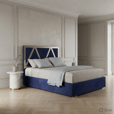  - Exbourne Upholstered Soft Velvet Blue Metal Designer Bed Frame