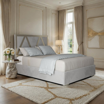  - Exbourne Upholstered Soft Velvet Grey Metal Designer Bed Frame