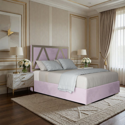  - Exbourne Upholstered Soft Velvet Pink Metal Designer Bed Frame