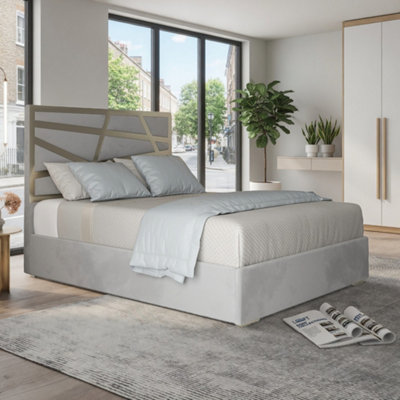  - Frogham Upholstered Soft Velvet Grey Metal Designer Bed Frame