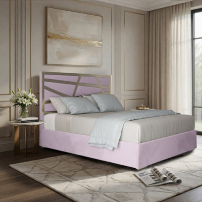  - Frogham Upholstered Soft Velvet Pink Metal Designer Bed Frame