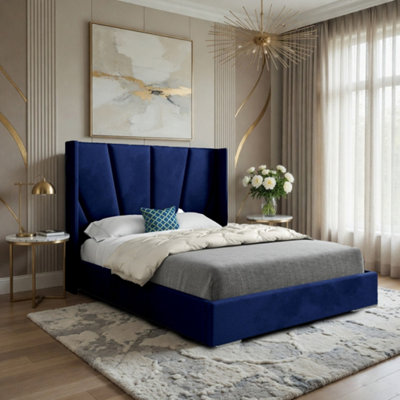  - Godmanchester Wide Curved Blue Soft Velvet Designer Bed Frame