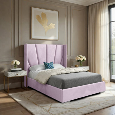 - Godmanchester Wide Curved Pink Soft Velvet Designer Bed Frame