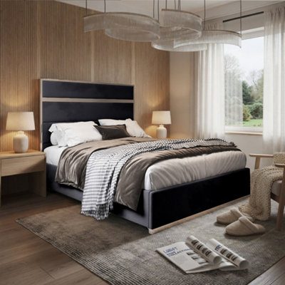  - Horringer Upholstered Soft Velvet Black Metal Designer Bed Frame