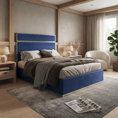  - Horringer Upholstered Soft Velvet Blue Metal Designer Bed Frame