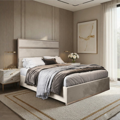  - Horringer Upholstered Soft Velvet Beige Metal Designer Bed Frame