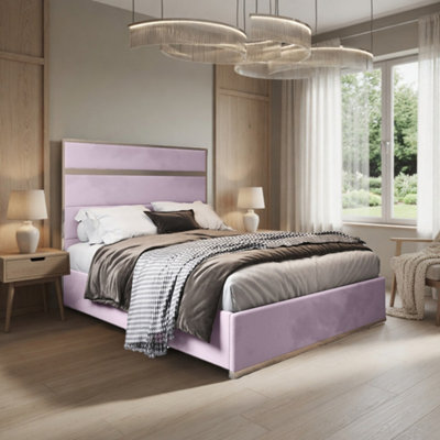  - Horringer Upholstered Soft Velvet Pink Metal Designer Bed Frame