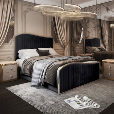  - Idbury Upholstered Soft Velvet Black Metal Designer Bed Frame