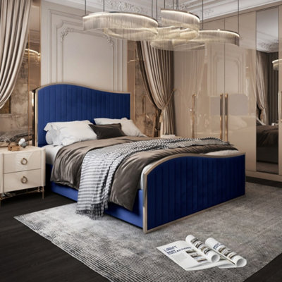  - Idbury Upholstered Soft Velvet Blue Metal Designer Bed Frame