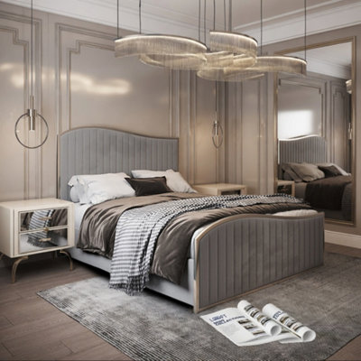  - Idbury Upholstered Soft Velvet Grey Metal Designer Bed Frame