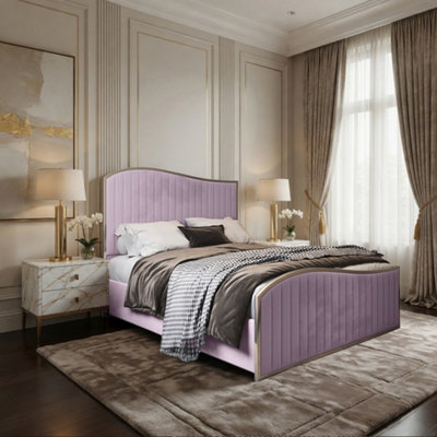  - Idbury Upholstered Soft Velvet Pink Metal Designer Bed Frame