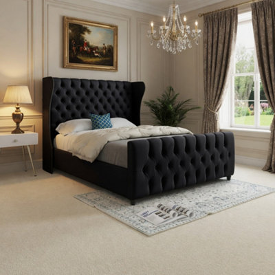  - Kilburn Straight Upholstered Black Soft Velvet Designer Bed Frame
