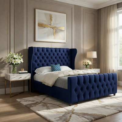 - Kilburn Straight Upholstered Blue Soft Velvet Designer Bed Frame