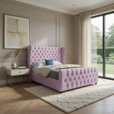  - Kilburn Straight Upholstered Pink Soft Velvet Designer Bed Frame