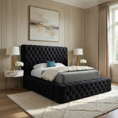  - Lockerbie Pleated Upholstery Black Designer Bed Frame