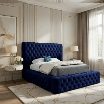  - Lockerbie Pleated Upholstery Blue Designer Bed Frame