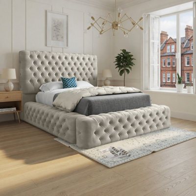  - Lockerbie Pleated Upholstery Beige Designer Bed Frame