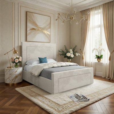  - Macclesfield Upholstered Beige Soft Velvet Designer Bed Frame