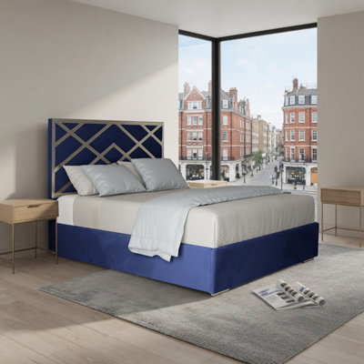 - Rochdale Upholstered Soft Velvet Blue Metal Designer Bed Frame