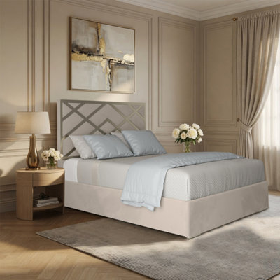  - Rochdale Upholstered Soft Velvet Beige Metal Designer Bed Frame