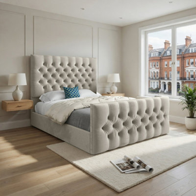  - Shawford Upholstered Beige Soft Velvet Designer Bed Frame