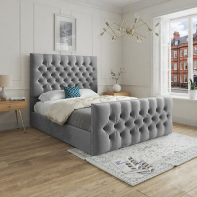  - Shawford Upholstered Grey Soft Velvet Designer Bed Frame