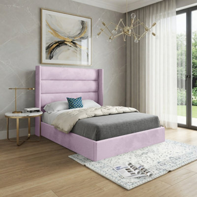  - Shireshead Winged Upholstered Pink Soft Velvet Designer Bed Frame
